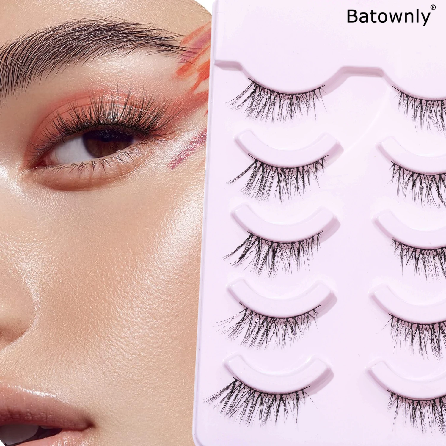 5 paar natuurlijke oogstaart langwerpige valse wimpers met halve ogen