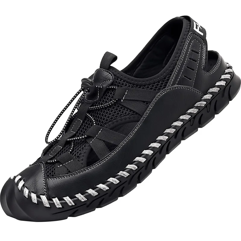 

202, весна-лето, новая мужская обувь из сетчатой ткани, модная повседневная однотонная дышащая пляжная обувь с полостями, сандалии для мужчин