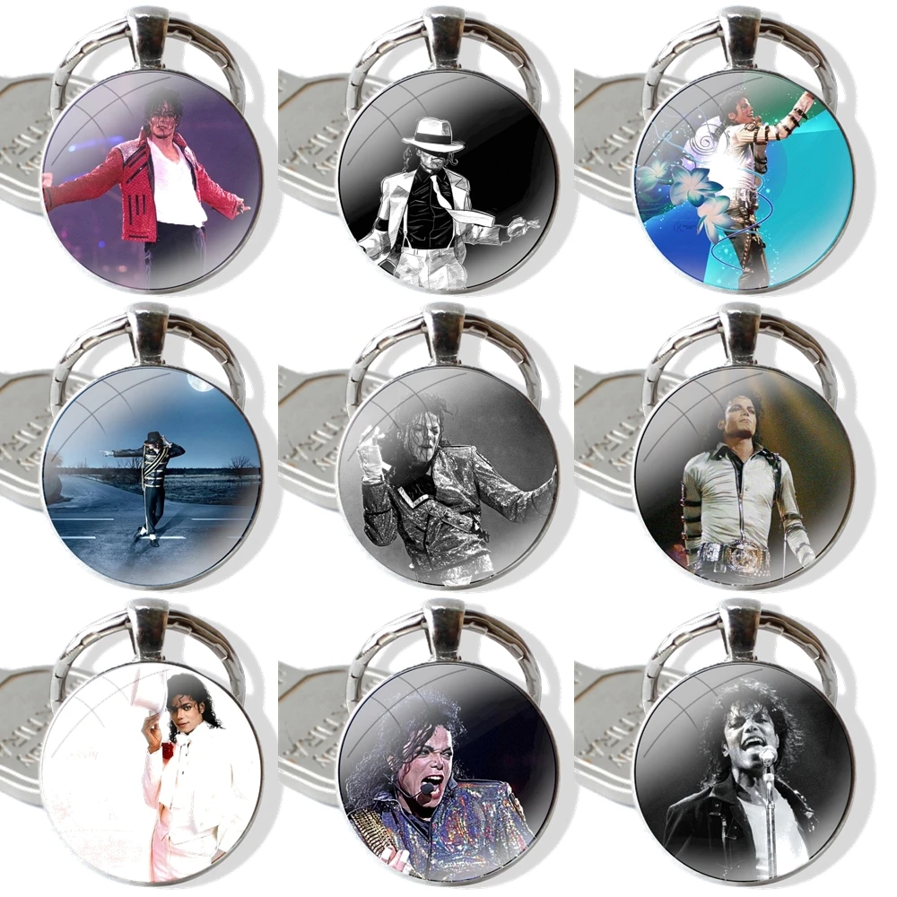 Keychain Handmade Glass Cabochon Key Ring Holder Pendant Key Chains Michael Jackson Star