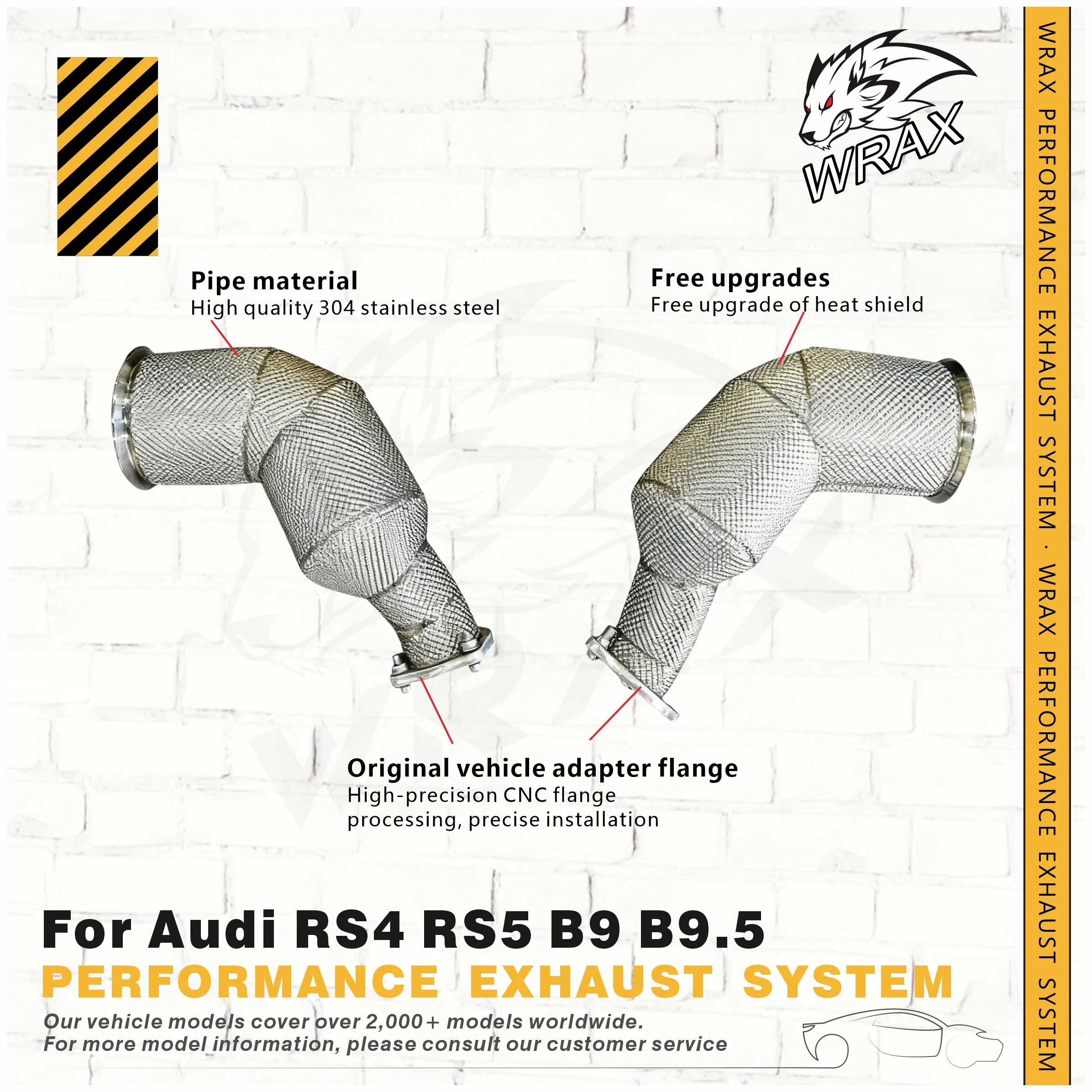 

WRAX High Flow Performance Downpipe for Audi RS4 RS5 B9 B9.5 Upgrade of SS304 Pipe with Heat Shield