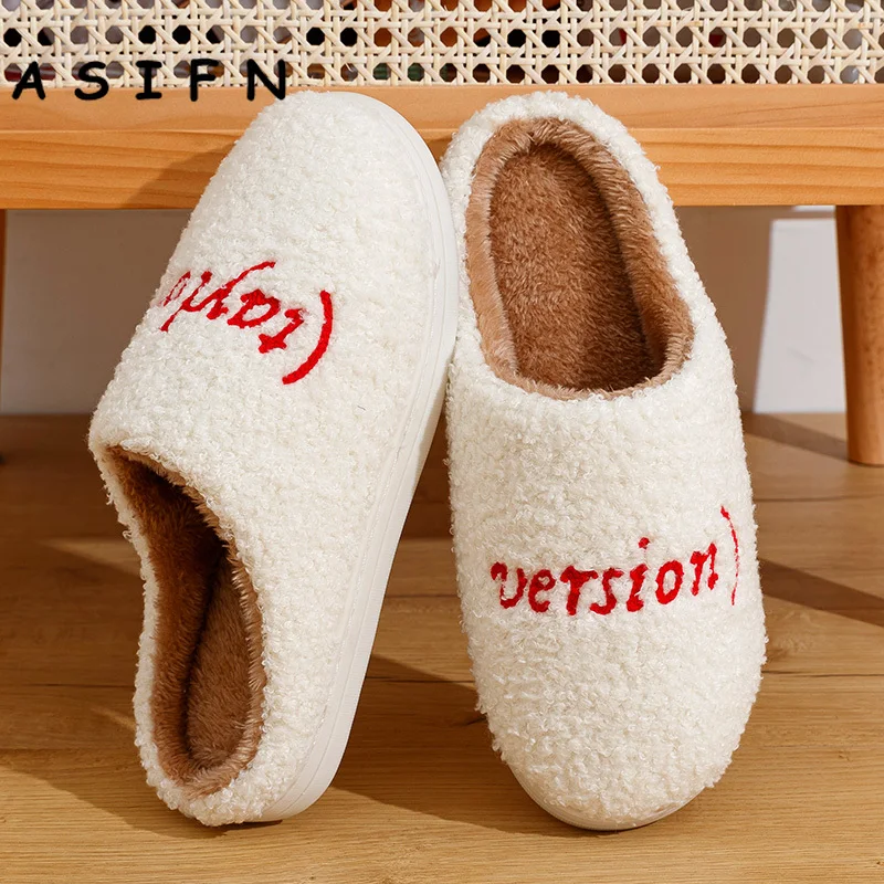 Winter Fashion Comfy Red Home Slippers Women 1989 Style Version Embroidered Gift Shoes Anti-slip Soft Sole Houseshoes