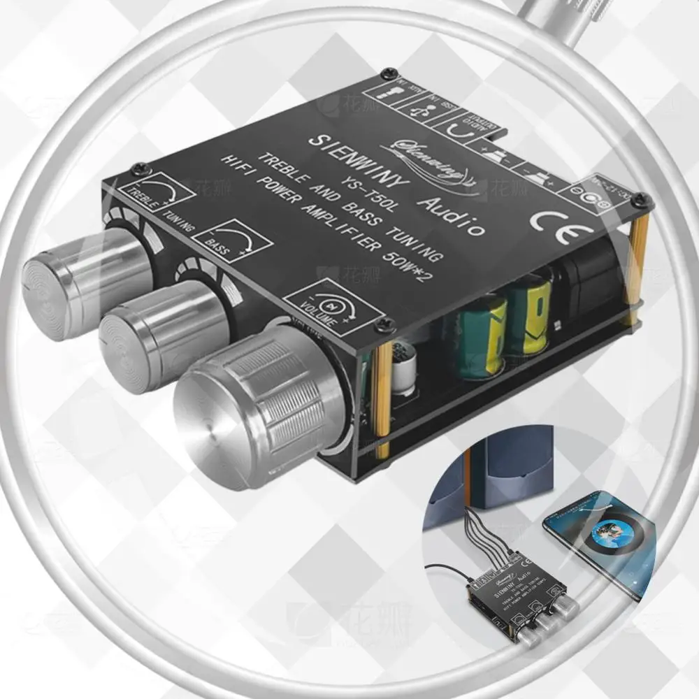 

Усилитель HiFi YS-T50L с управлением через приложение, Bluetooth 5.1, цифровой усилитель мощности, 3.5 мм AUX, для пассивных колонок, 5.1-канальный, 50 Вт*2