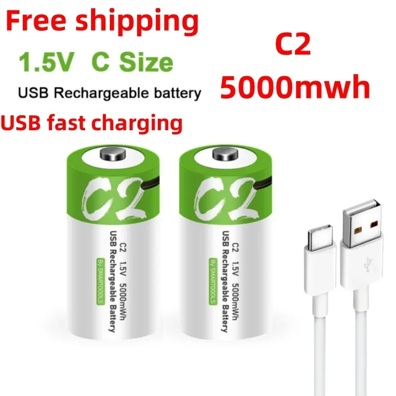 

1.5V C Size 5000mWh Rechargeable Battery Universal USB Charging Batteries Charged Lipo Lithium Polymer Battery