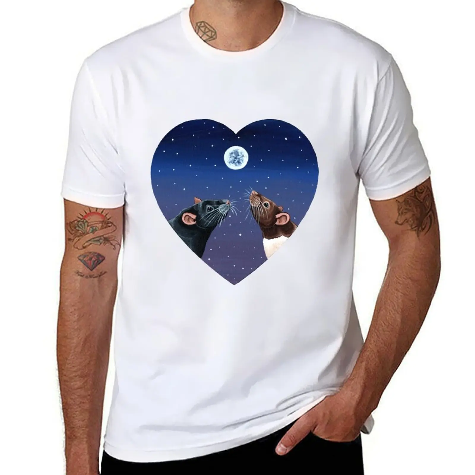 

Heart Rats Moonlight Scene T-Shirt cotton t shirt man cotton tshirt 100% T-Shirt