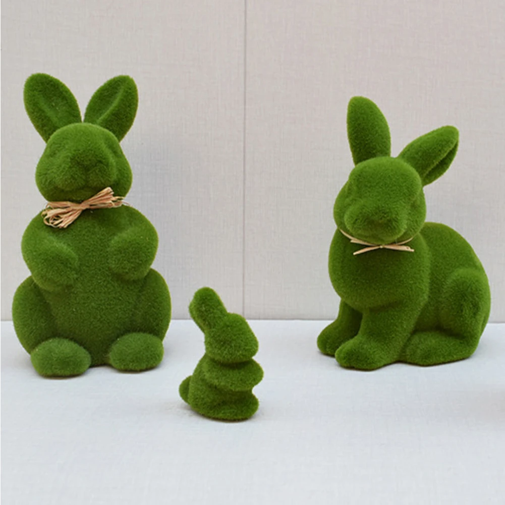 Easter Bunny Decor Easter Moss Rabbit Foam Green Flocking Bunny Ornament Desktop Decor For Living Room For 2024 Spring Easter