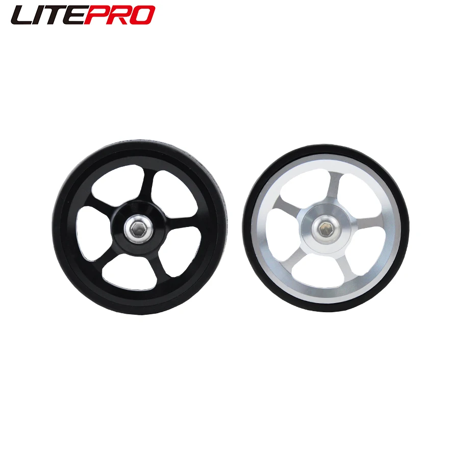 Litepro 16inch Folding Bike Mudguard Easy Wheel CNC Aluminum Alloy Big Pushing Wheels Fender Gear Double Wheels For Brompton