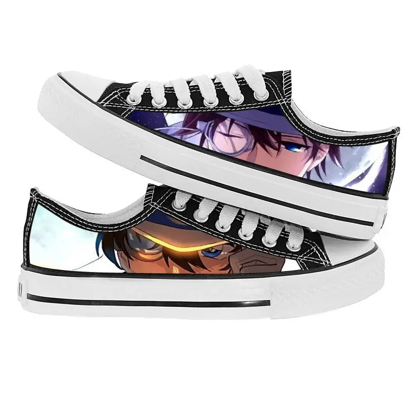 New Conan Edogawa Rachel Moore Kaitou Kid Cartoon Graffiti Low-top Canvas Shoes Personalized Creative Anime Movie Print Sneakers