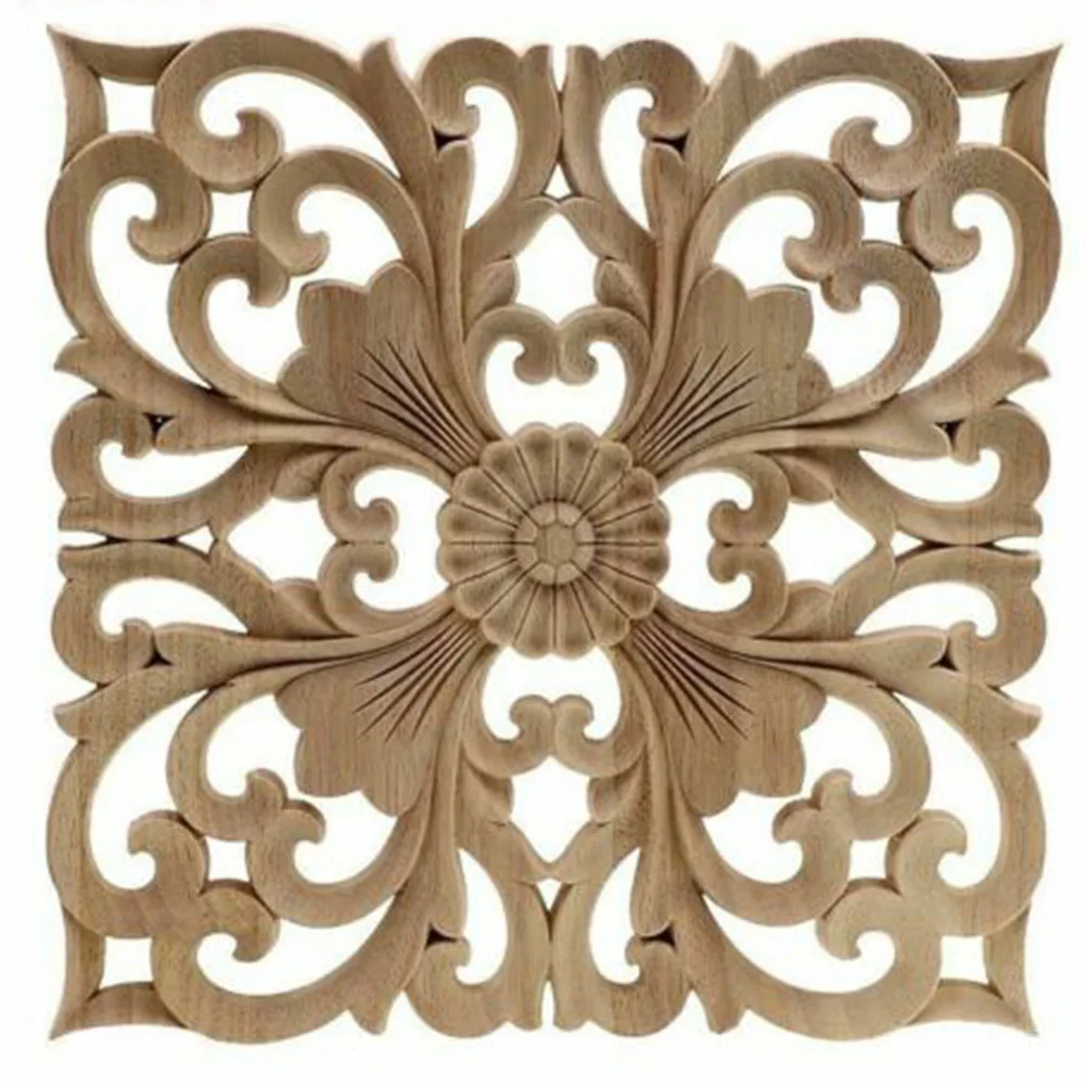 Door Cabinets Wood Applique European Wood Carving Onlay For Decoration Furniture Wood Grain Hollow Decoration Accessories