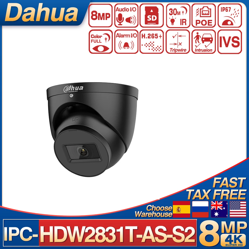 

Dahua 8MP 4K IR 30M IP Camera IPC-HDW2831T-AS-S2 International Version Built-in MicLite IR Fixed-focal Eyeball Network Camera