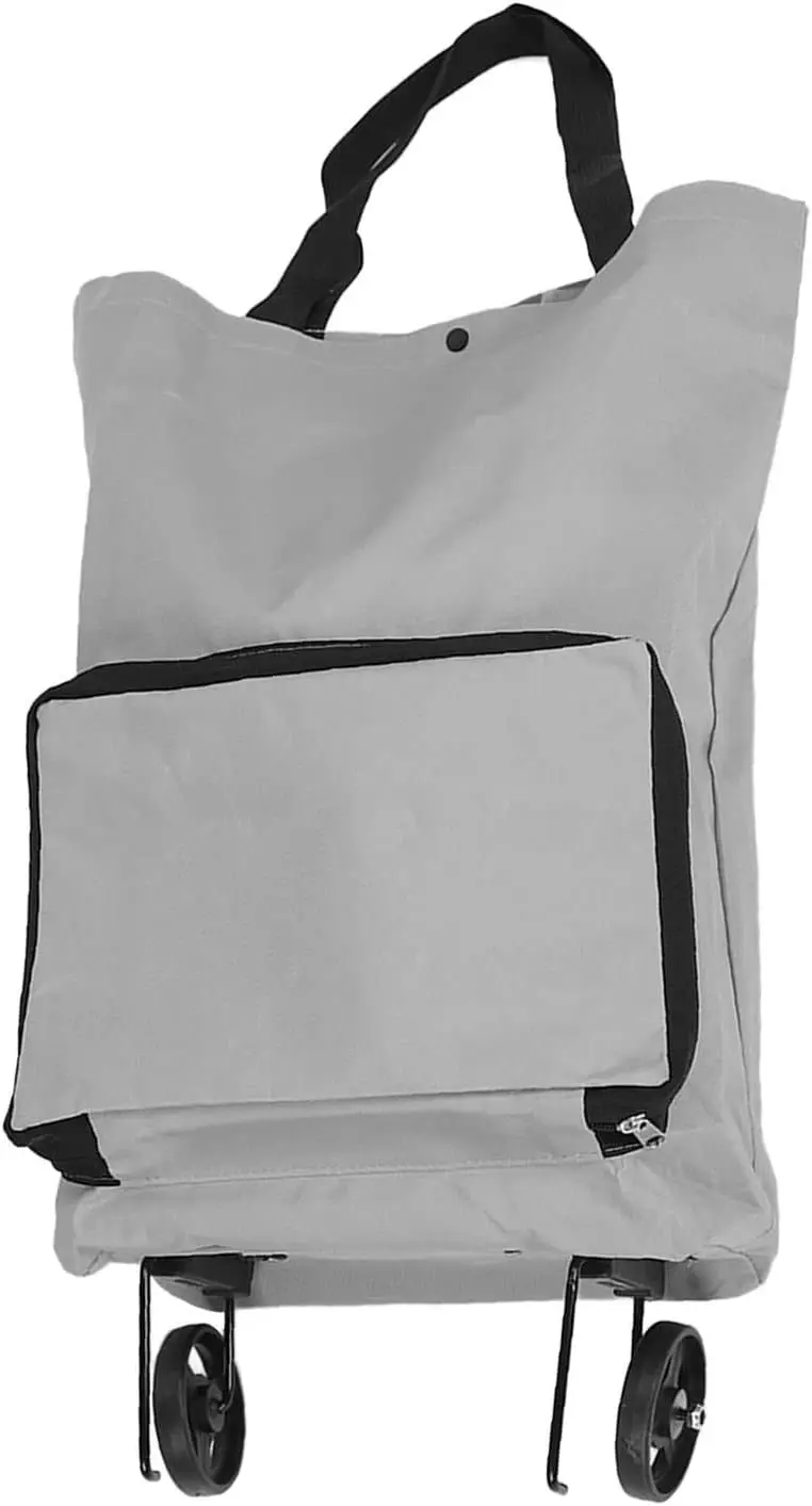

Foldable Shopping cart for Groceries with Wheels, Foldable Cart Bag Zipper Reusable Large Capacity Portable Oxford Fabric Grocery Cart Bag with Wheels (Grey)