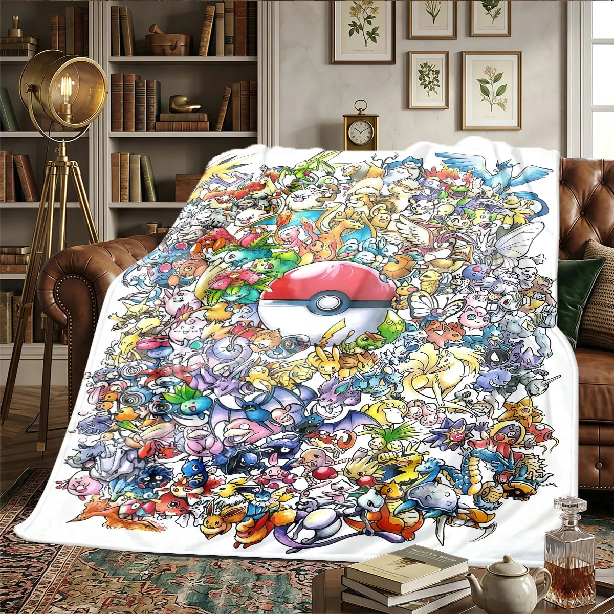 Pokemon Patterns Home Blanket High quality All Seasons for Naps Bedrooms Naps Warmth and Comfort Birthday Present -HE35