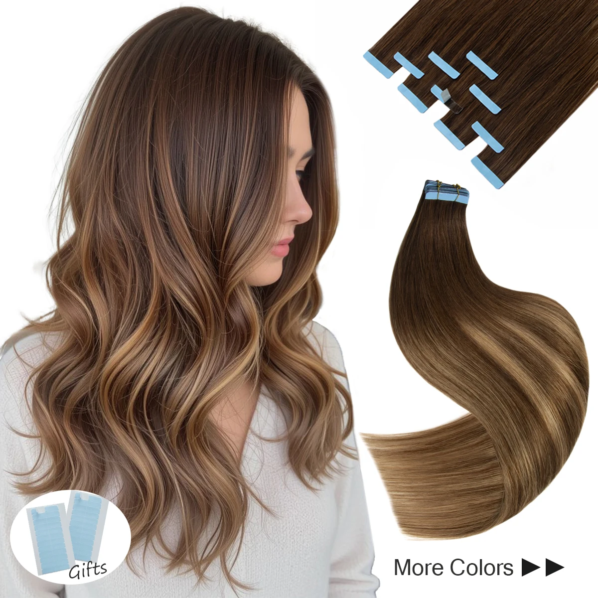 MRSHAIR Tape In Hair Extensions Human Hair Skin Weft Remy Natural Tape in Extensions 40-50G/Pack Full 12-24 inch Tape-Ins