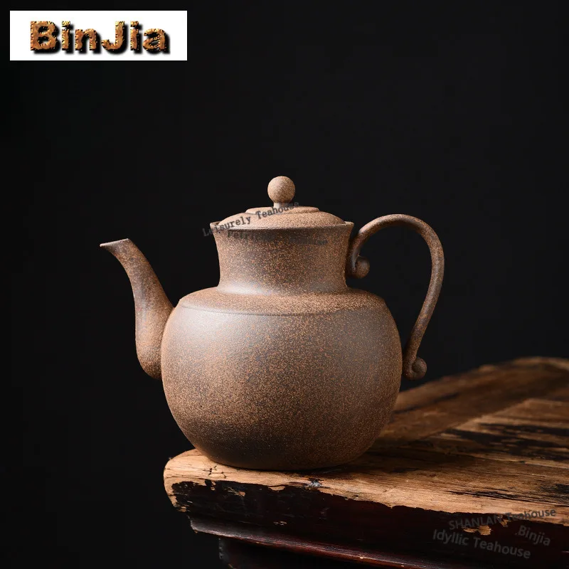 

750ml Coarse Pottery Old Rock Clay Boiling Water Kettle Large Capacity Tea Soaking Pot Bubble Tea Kettle Tableware Accessories