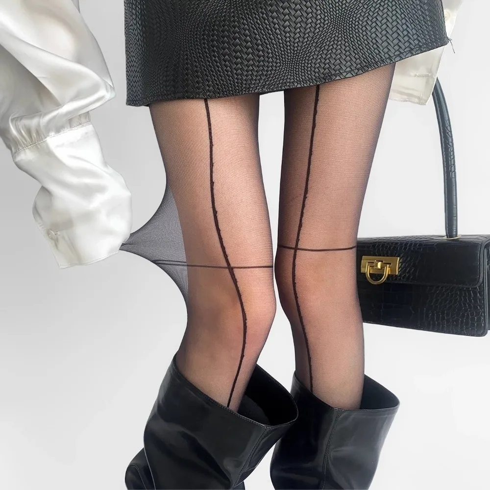 

New Ultra-thin Vertical Line Pantyhose Perspective Anti-hook Cross Stockings High Waist Elasticity Sexy Stockings Women