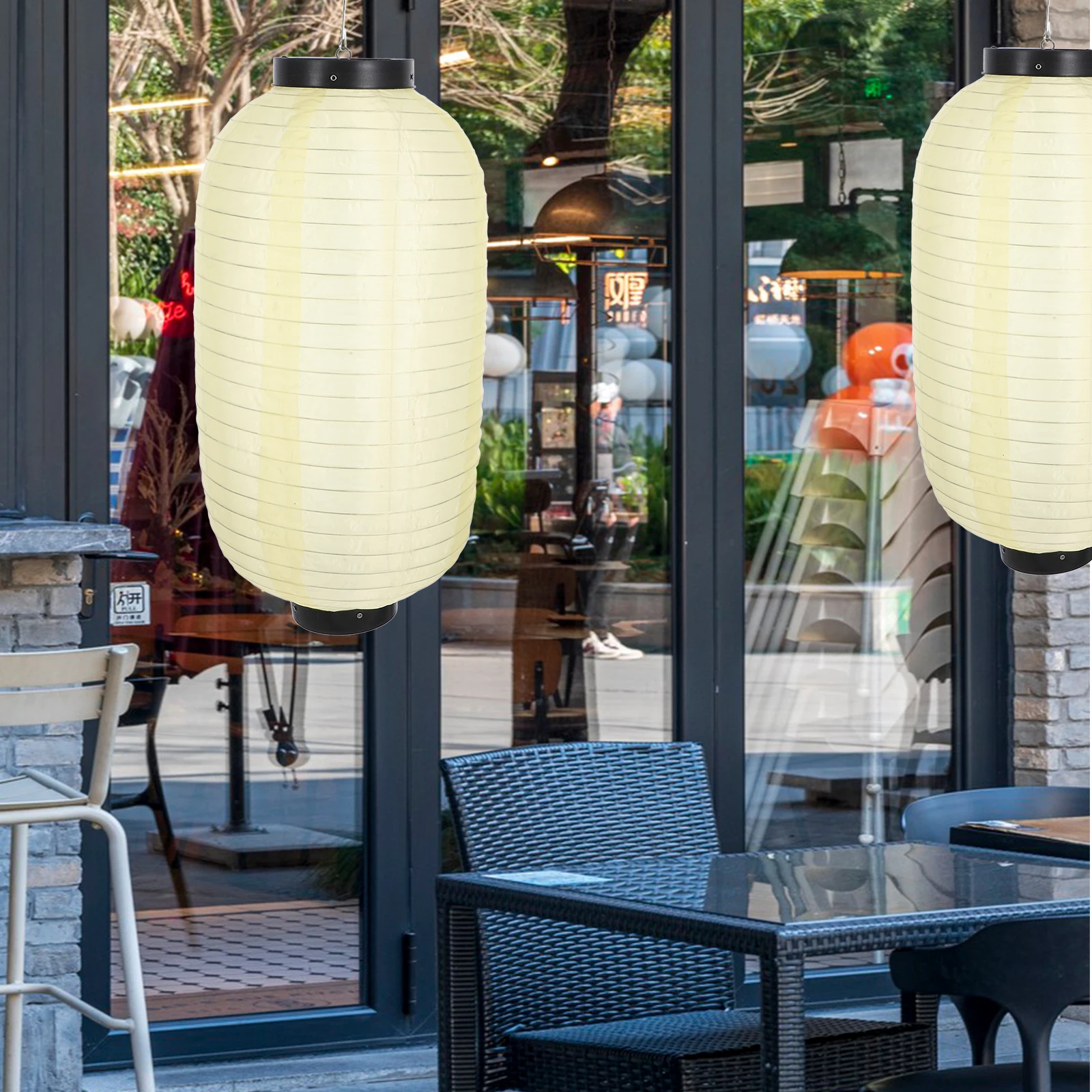 

2Pcs Waterproof Silk Lantern 45x25cm Beige 10Inch Japanese Style Decorative Hanging Lanterns Home Restaurant Festive Atmosphere