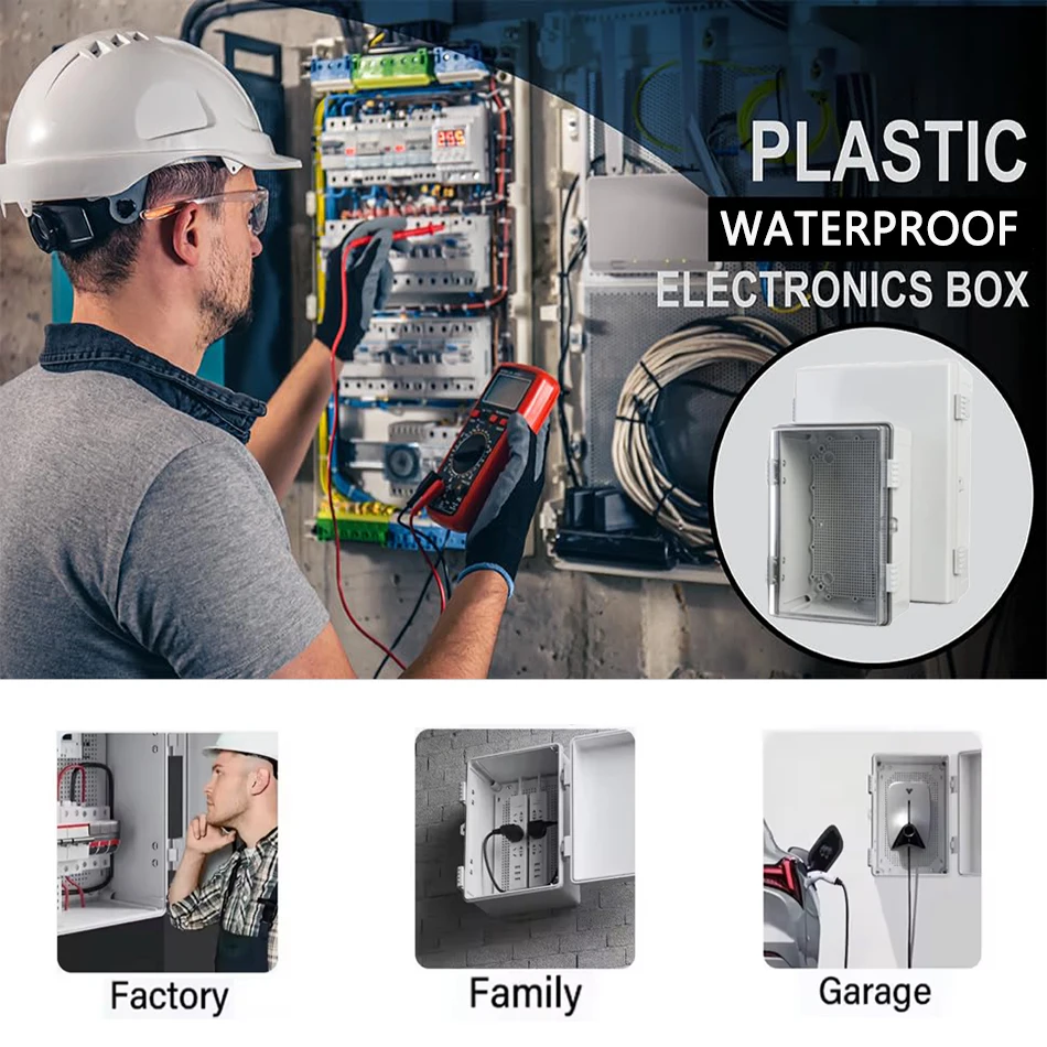 กล่องพลาสติกกันน้ำ IP66 สำหรับงานไฟฟ้า กล่องรวมสายไฟฟ้า ABS สำหรับภายนอกอาคาร กล่องกระจายไฟฟ้าสำหรับโครงการเครื่องมือไฟฟ้า