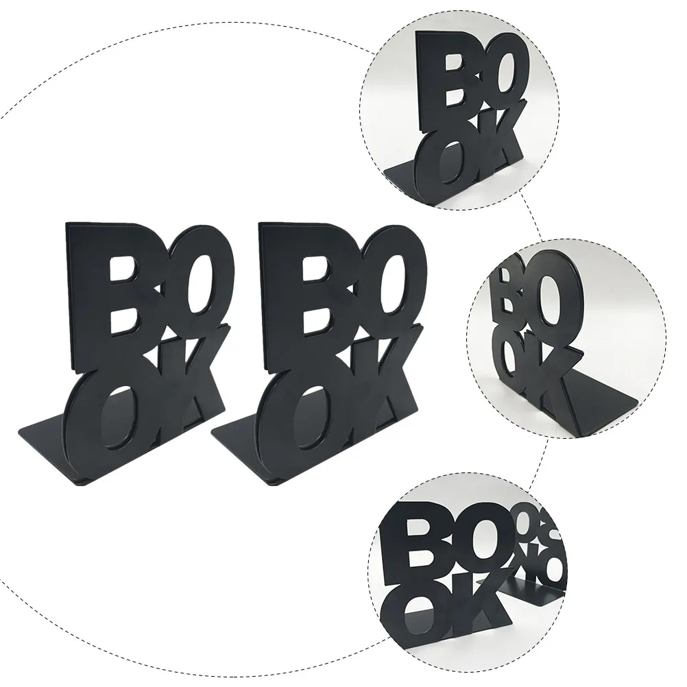 2 PCS Book Stand Metal Bookend Table Top Bookshelf Support Kitchen Bookends Desktop Farmhouse Black Storage Rack Office