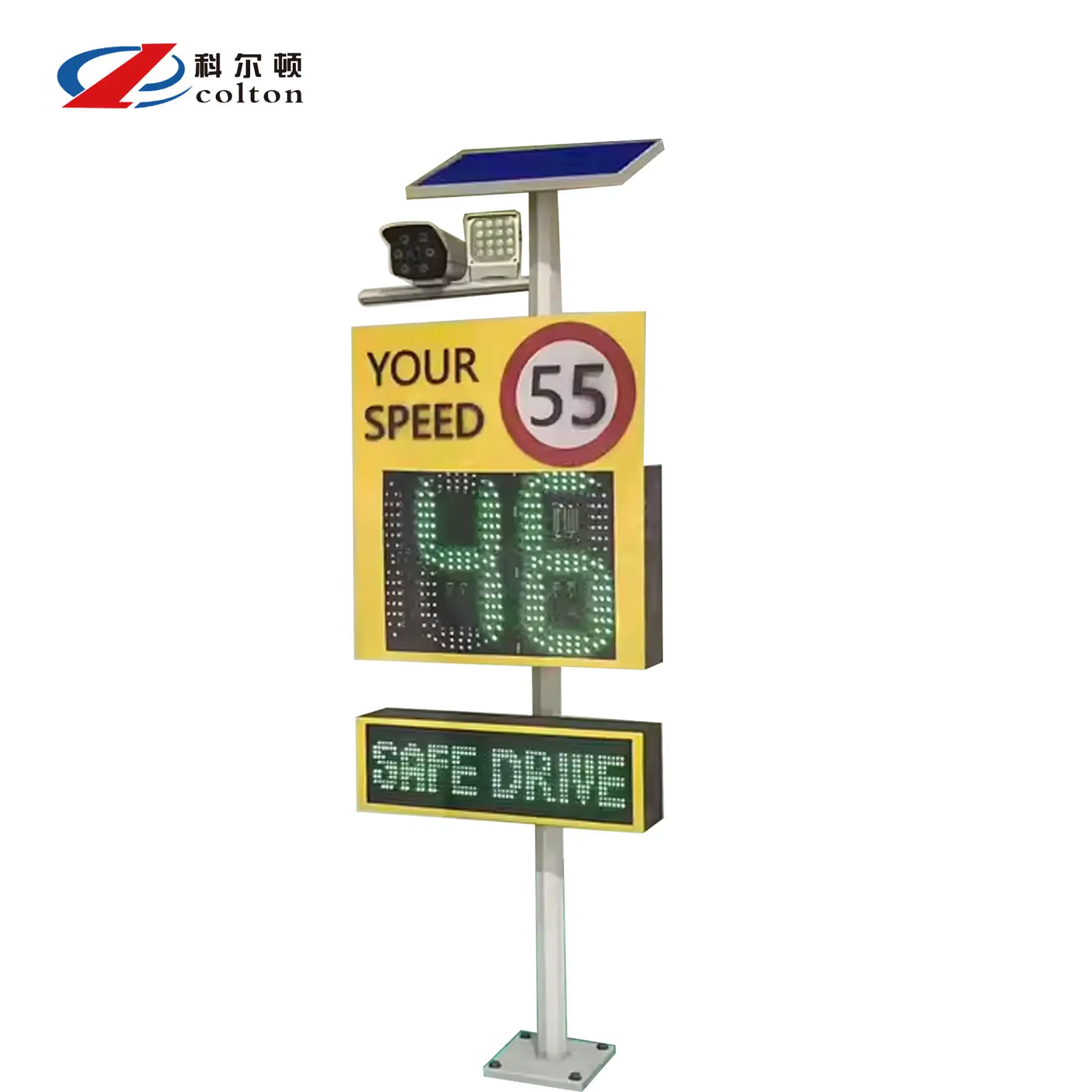 Solar Powered LED Digital Driver Feedback Security Protection Reflective Film Speed Radar Detection Traffic Sign Aluminum