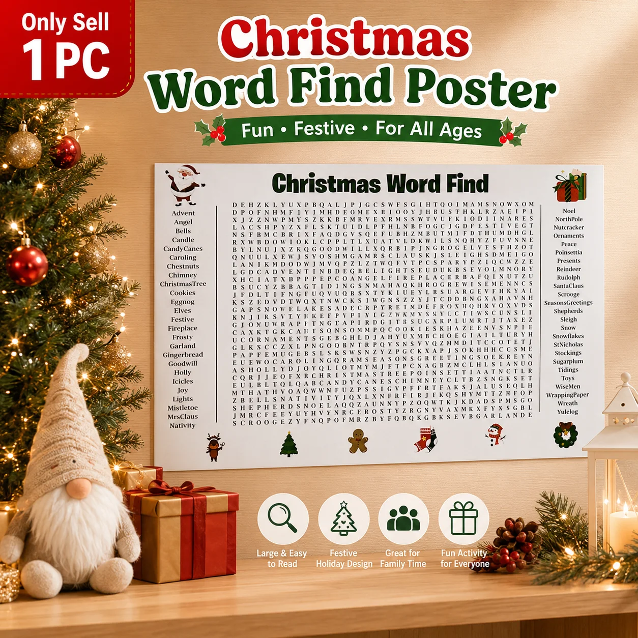 Party Games Pc - 1 Pc Christmas Word Find Poster,