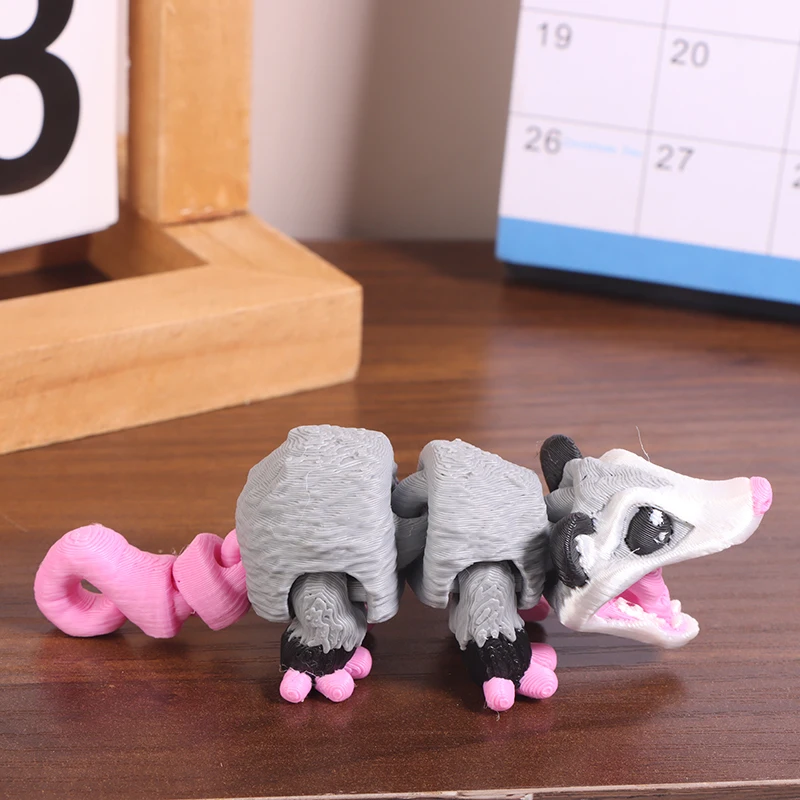 Desk Opossum Fidget Toy, 3D Printed Articulated Critter for Stress Relief & Focus Presents