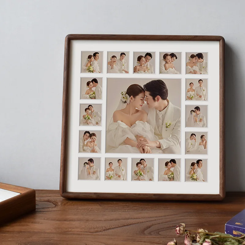 Square Wood Photo Frame High-grade Wedding Black Walnut 30x30cm Picture Frame DIY Grid Couple Display Pictures Home Decor Gift