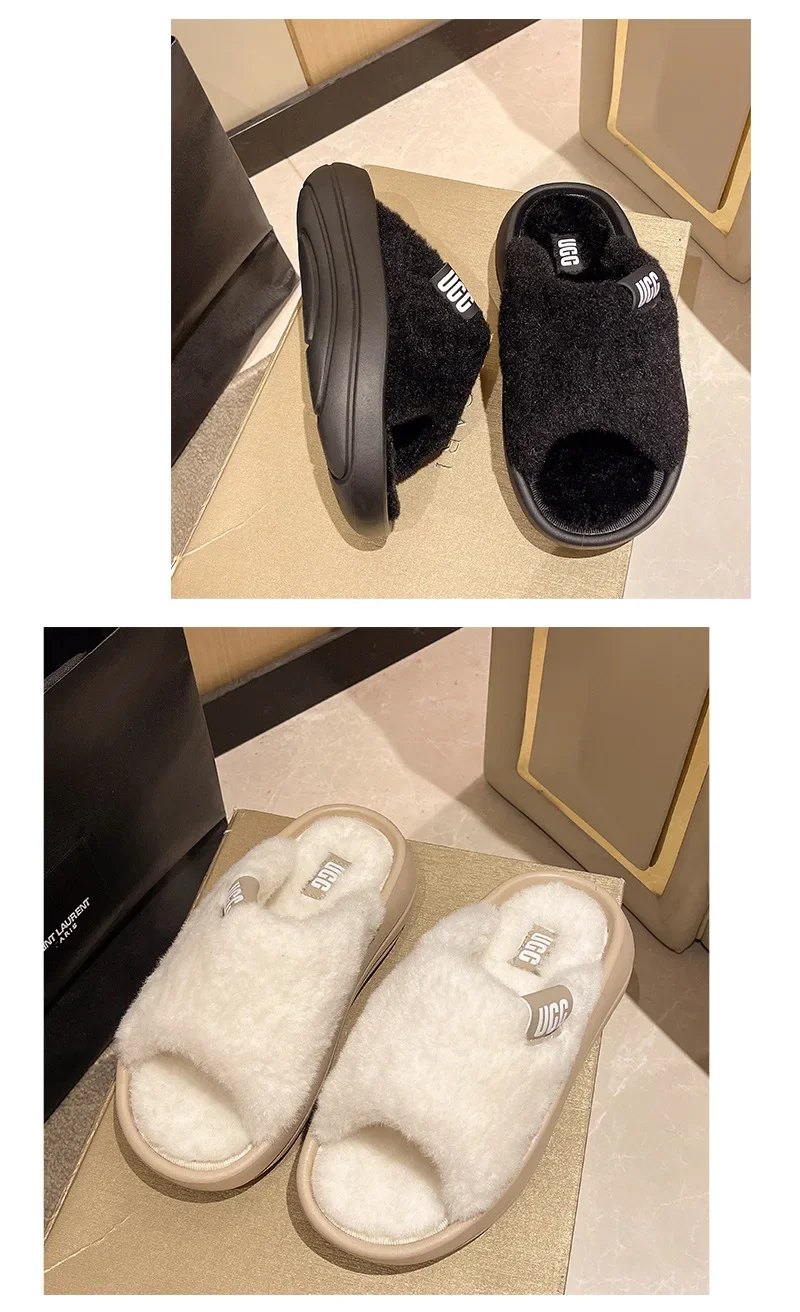 Autumn Winter Fur Slippers for Women New Designer Korean Warm Cotton Shoes Female Fashion Casual Solid Color Luxury Shoes Ladies