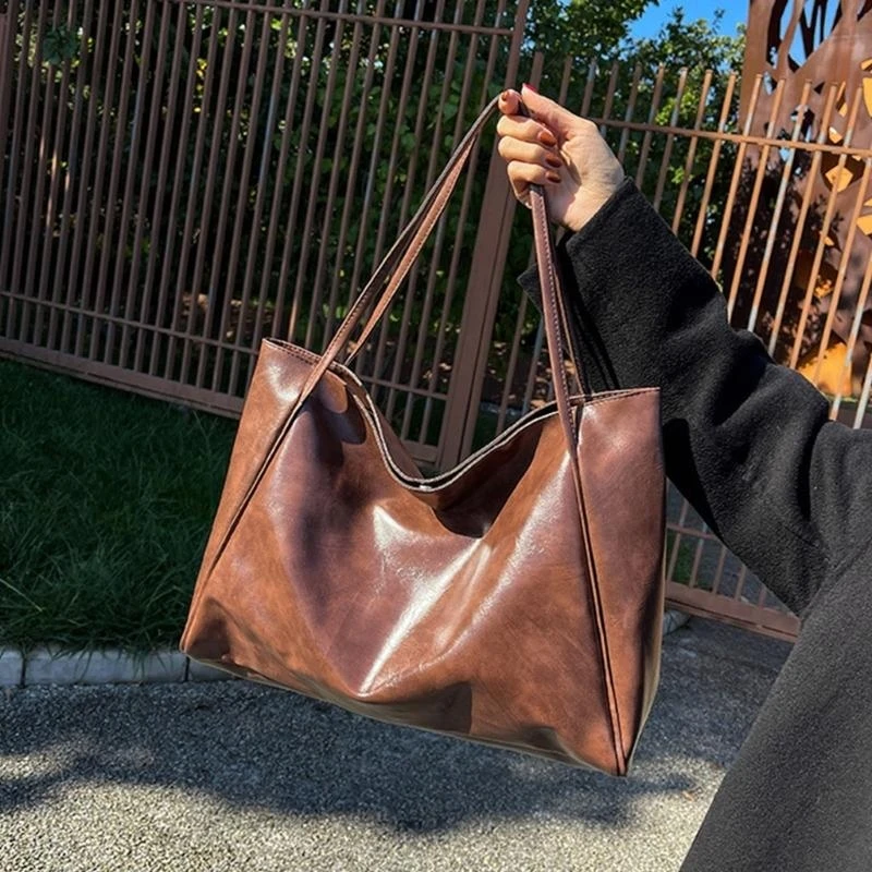 

G5AE Women's PU Bucket Bag Large Capacity Handbags Fashion Shoulder Bags All-matching Tote Bag Retro Casual Dating Bag Gift