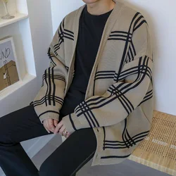 Japanese lazy style knitted sweater, men's Korean version, spring and autumn new trend, loose and versatile sweater, cardigan ja