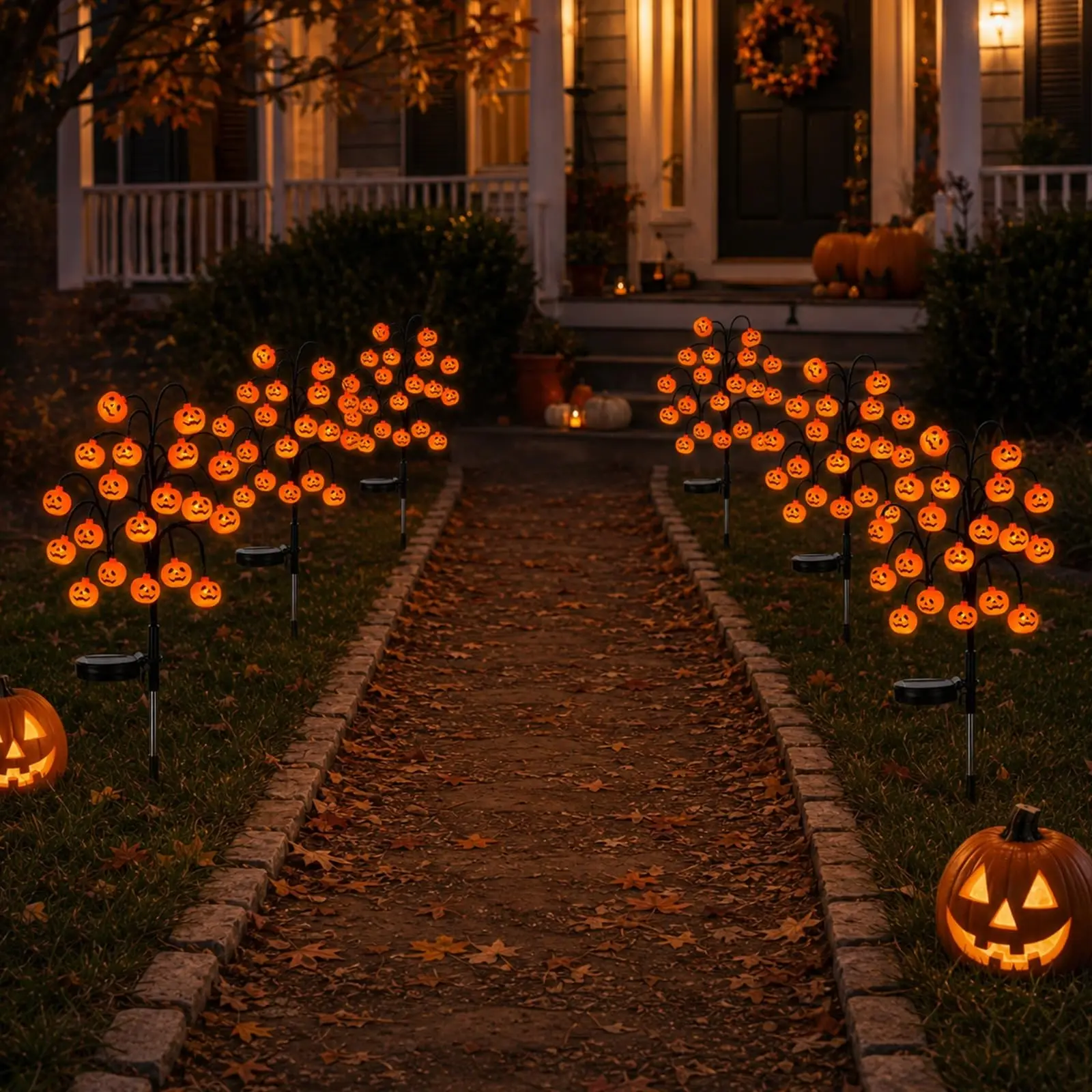 Solar Pumpkin Stake Lights, 30-Inch Halloween Outdoor Pathway Decor