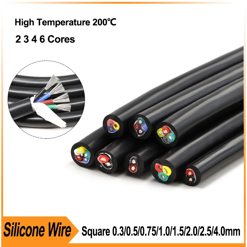 

Sq 0.3 ~ 6.0mm² Black Multi-Core Silicone Cable 2/3/4/6 Cores Flexible Rubber Insulated Heat-resistant Electrical Copper Wire
