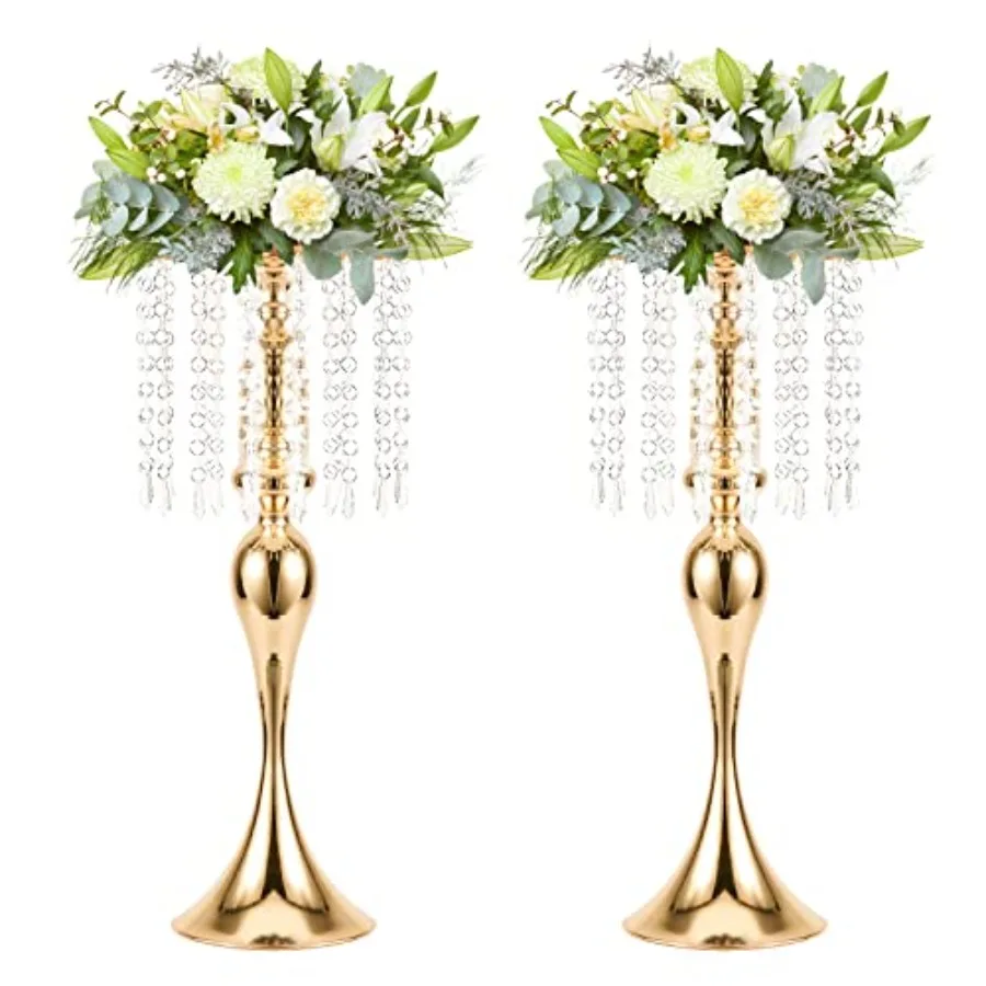 

Wedding Centerpieces for Tables - Flower Vases for Centerpieces, 2Pcs Tall Metal Flower Vases with Chandelier Crystal, 21.3in F