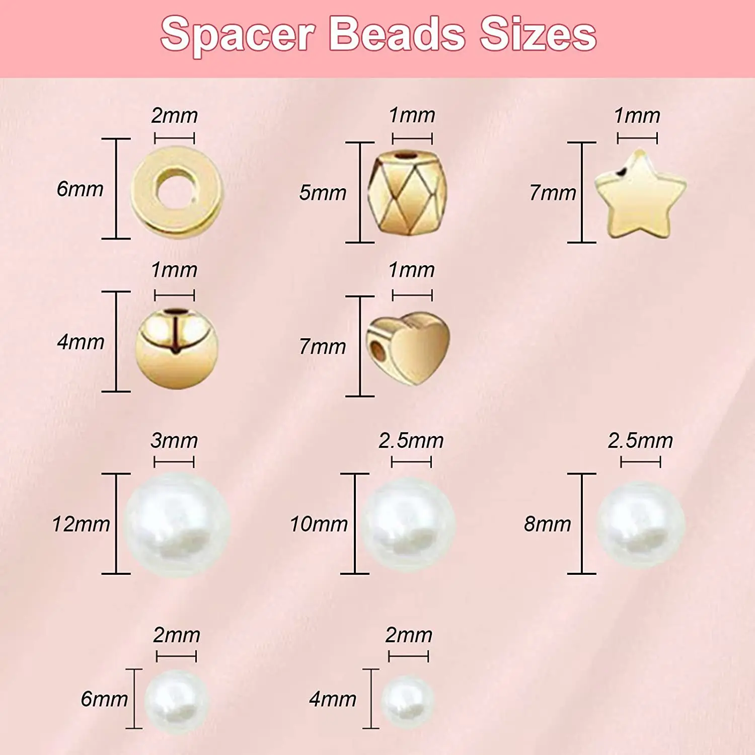 720pcs/Box Golden Star Heart Round CCB Spacer Beads with ABS Imitation Pearls Set for DIY Fashion Jewelry Making