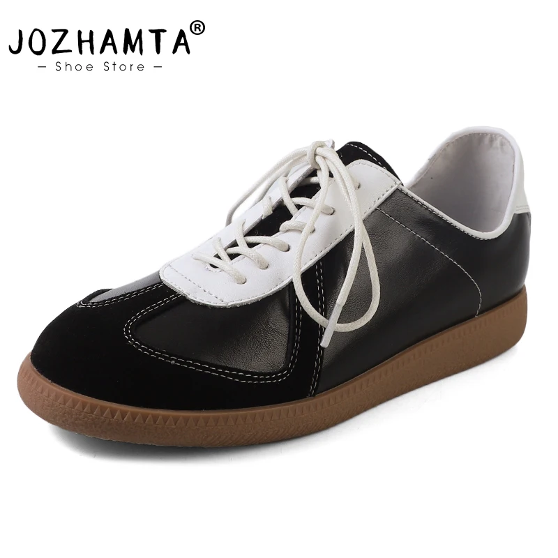 JOZHAMTA Women Casual Flats Sneakers Real Leather Classic Trainer Tennis Shoes Low Heels Spring 2025 Breath Daily Size 34-40