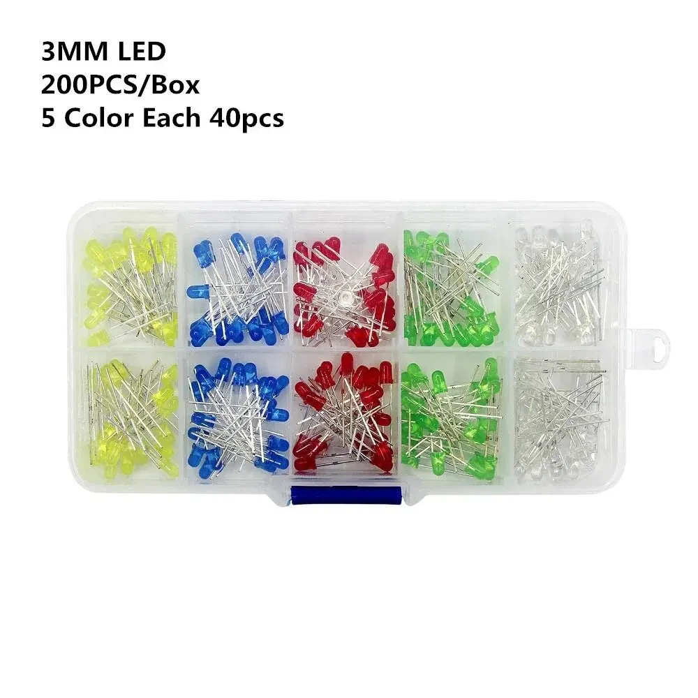 LED F3MM Red Yellow Blue Green White Combination LED Beads F5MM LED Mixed Sample Pack and Storage Box