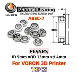 10Pcs F695 2RS Bearing 5*13*4 mm ABEC-7 Flanged Miniature F695 RS Ball Bearings F695RS For VORON