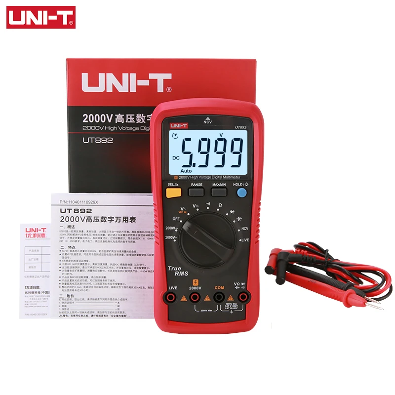 Imagem -06 - Uni-t-alta Tensão Multímetro Digital para o Meu ac dc Voltímetro True Rms Capacitor Tester Medidor de Freqüência Ut892 2000v