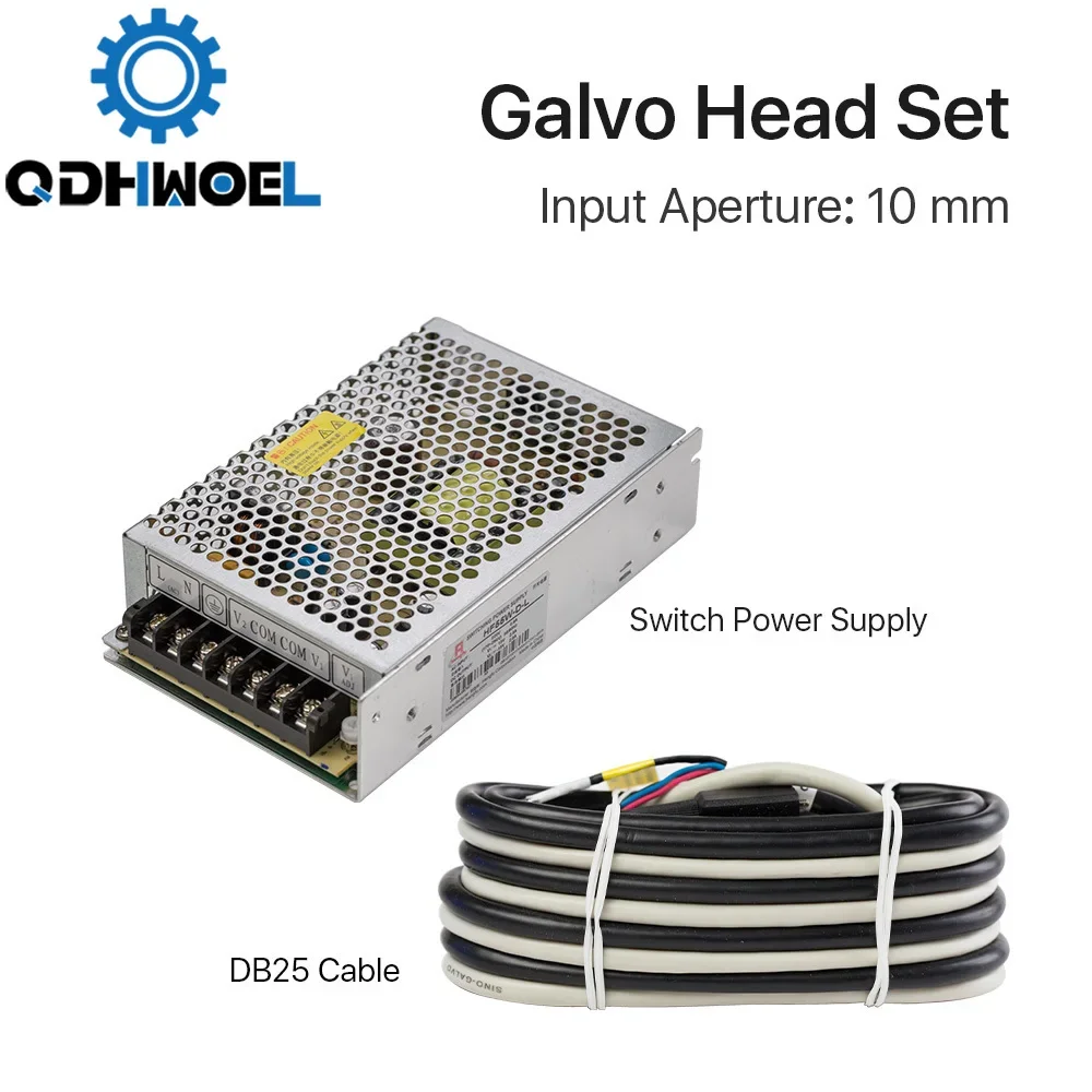 QDHWOEL 1064nm Fiber Laser Scanning Galvo Head Input Aperture 10mm Galvanometer Scanner with Power Supply Set