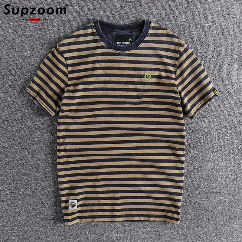 Supzoom New Arrival Trendy Street Short Sleeve Popular Logo Male Summer Leisure Cotton Casual O-neck Striped T Shirt Men