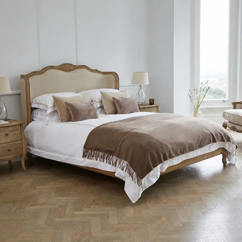 Rustic All Solid Wood Double Bed 1.8m Carved High End White Oak Retro Beech Bed Frame