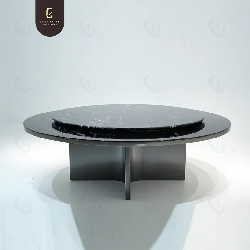 Hot Modern Customized Nordic Simple Natural Black Marble Table Round Rotating Stone Dining Table 8 Seaters Dining Set