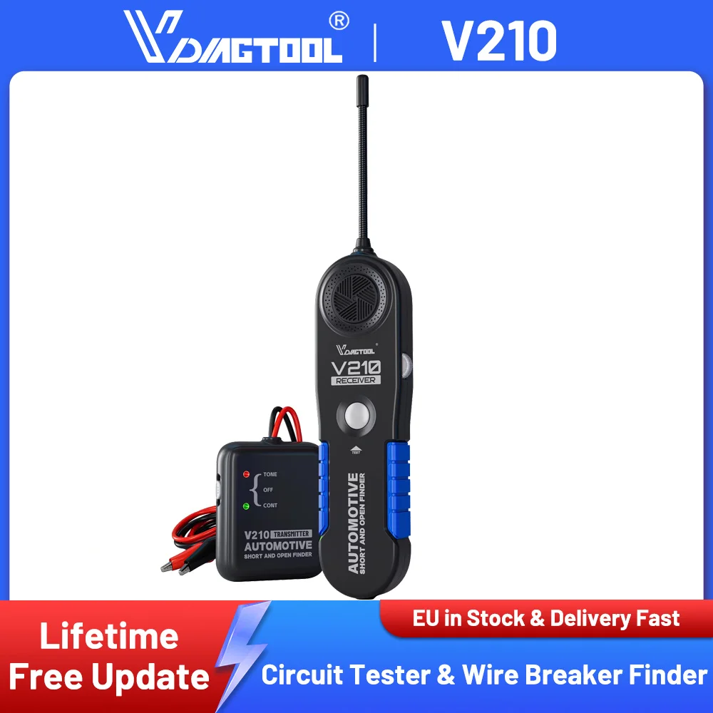 VDIAGTOOL V210 Testeur de circuit automobile Sonde de diagnostic automobile Traceur de câbles Testeur électrique Détecteur de coupures et de courts-circuits Détecteur de défauts de câblage automobile Outil de diagnostic