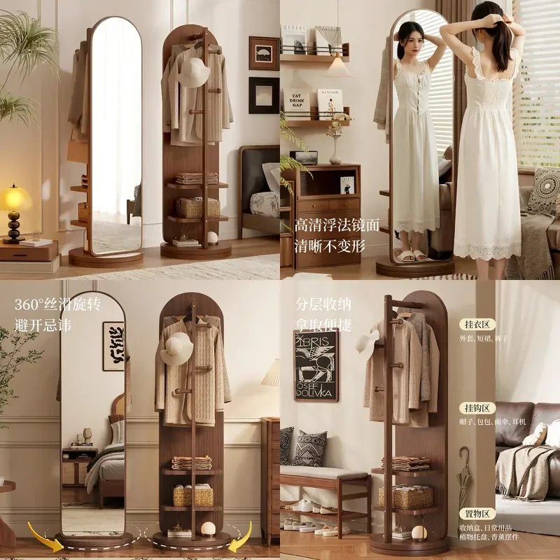 For Full Length Mirror Floor Standing Rotating Clothes Hat Storage Large Fitting Mirror Bedroom Home Movable Dressing Mirror