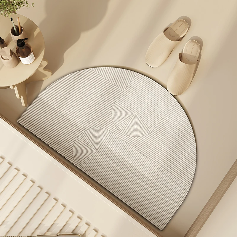VIKAMA – tapis de sol semi-circulaire en diatomite, doux et absorbant, pour salle de bain, antidérapant, pour porte d'entrée, décoration de la maison