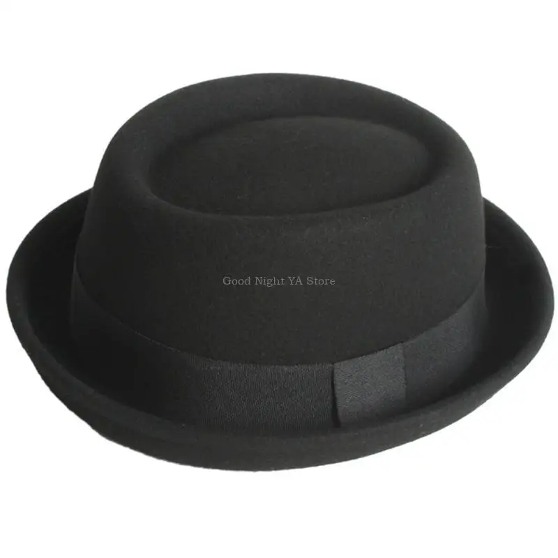 Vintage Fedora Hat Wool Short Brim Western Cowboy Hat Versatile Top Hat for Dinner Outdoor Casual Wear