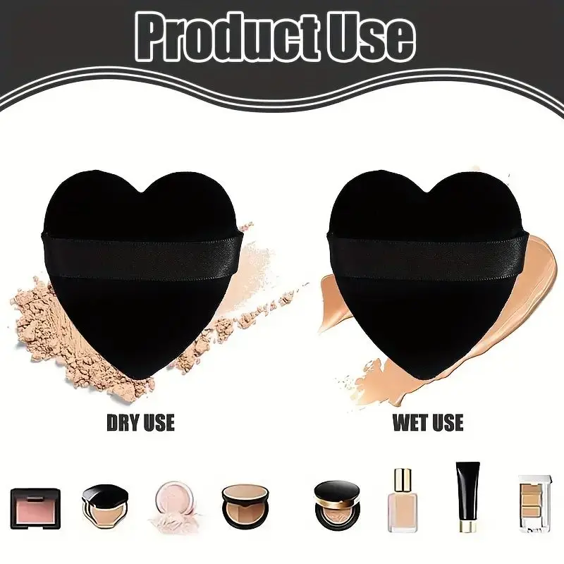 2 peças de sopros de maquiagem em formato de coração de amor macio – sopro de pó cosmético reutilizável com alças para pó solto, pó mineral e blush