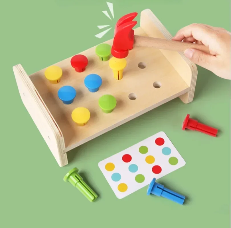 2in1 Montessori Baby Hammer Hit Houten Speelgoed, Levensvaardigheidstraining, Vroeg Educatief Assemblagehulpmiddel, Speelgoed voor Kinderen, Training