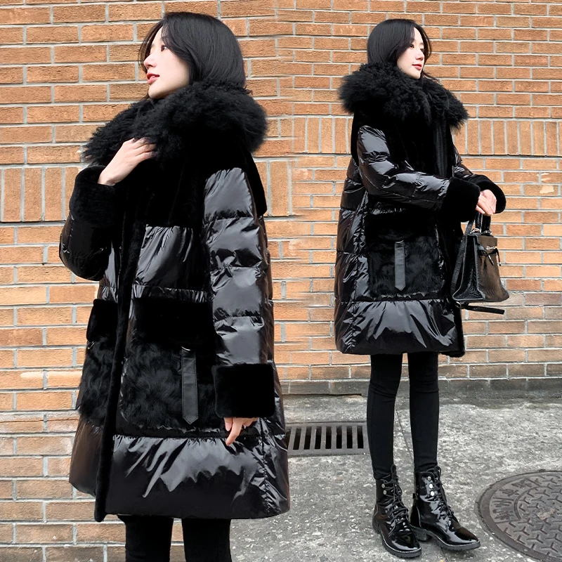 2023 New Winter Down Coat Parkas Women's Black Glossy White Duck Down Coats Winter Jackets Female Long Warm Down Jackets Coats