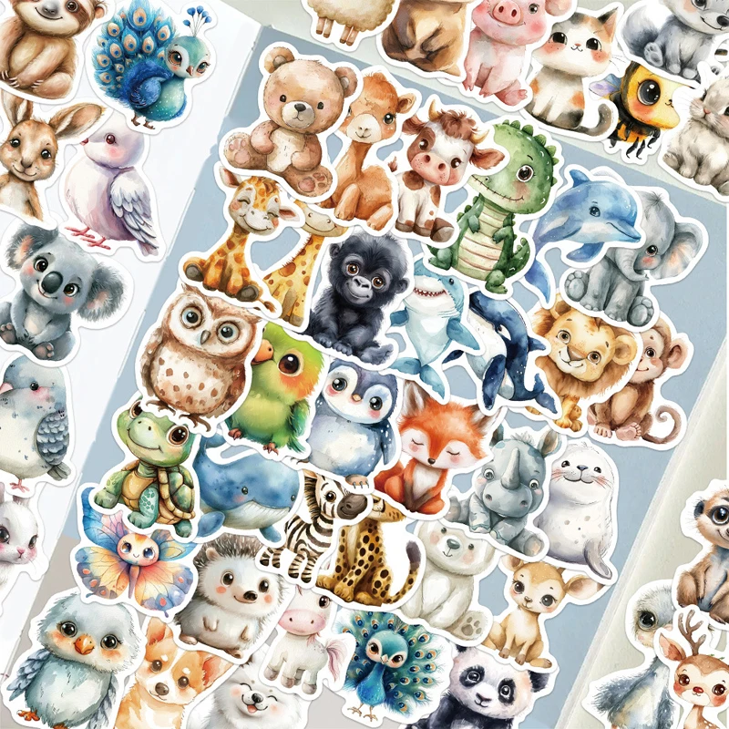 

50PCS Watercolor Animal Graffiti Stickers Kawaii Cartoon Aesthetic Decals for Phone Case Laptop Luggage Water Cup Decor