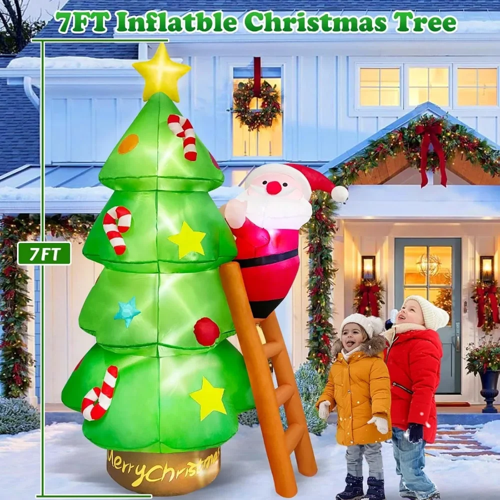 Outdoor Santa Claus 7-foot Decoration, Santa Claus Courtyard Decoration with Built-in LED Lighting, Christmas Inflatable Toys