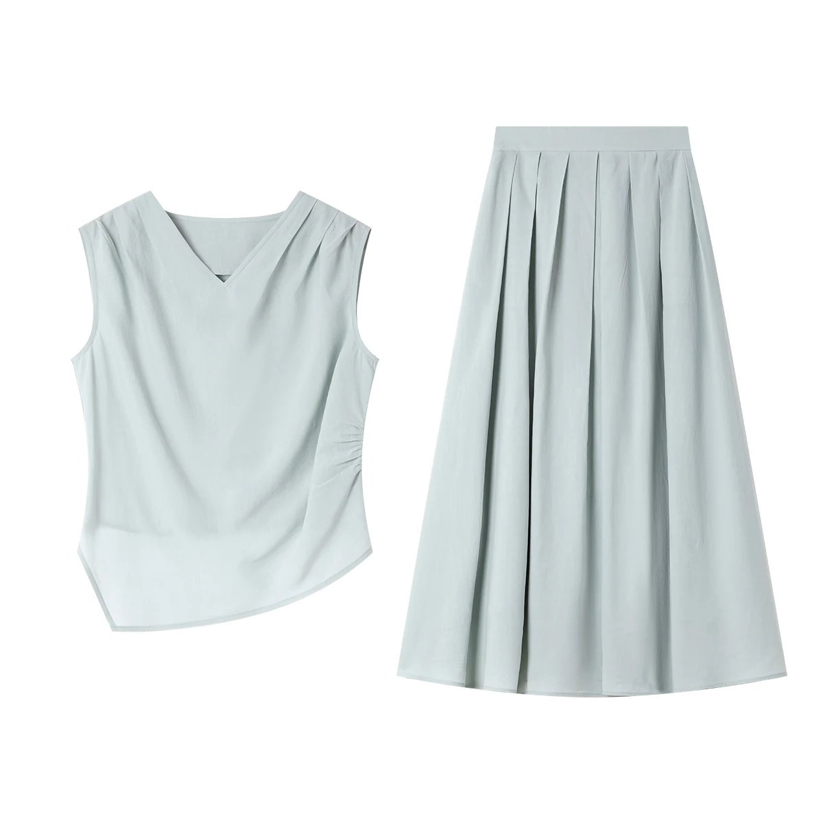 VIMLY Summer Outfits Woman Two Piece Women's Elegant Skirt Suit 2025 Sleeveless Irregular Blouse and Skirt Matching Set M9750